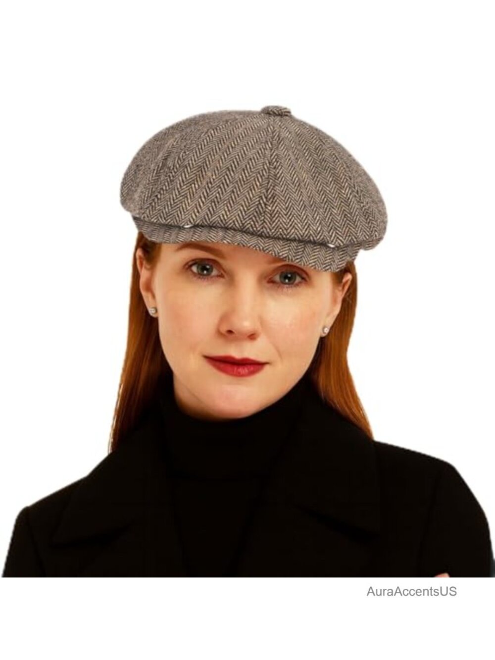 Wool Blend Tweed Newsboy Cap Flat Cap Herringbone Fall Winter Hat